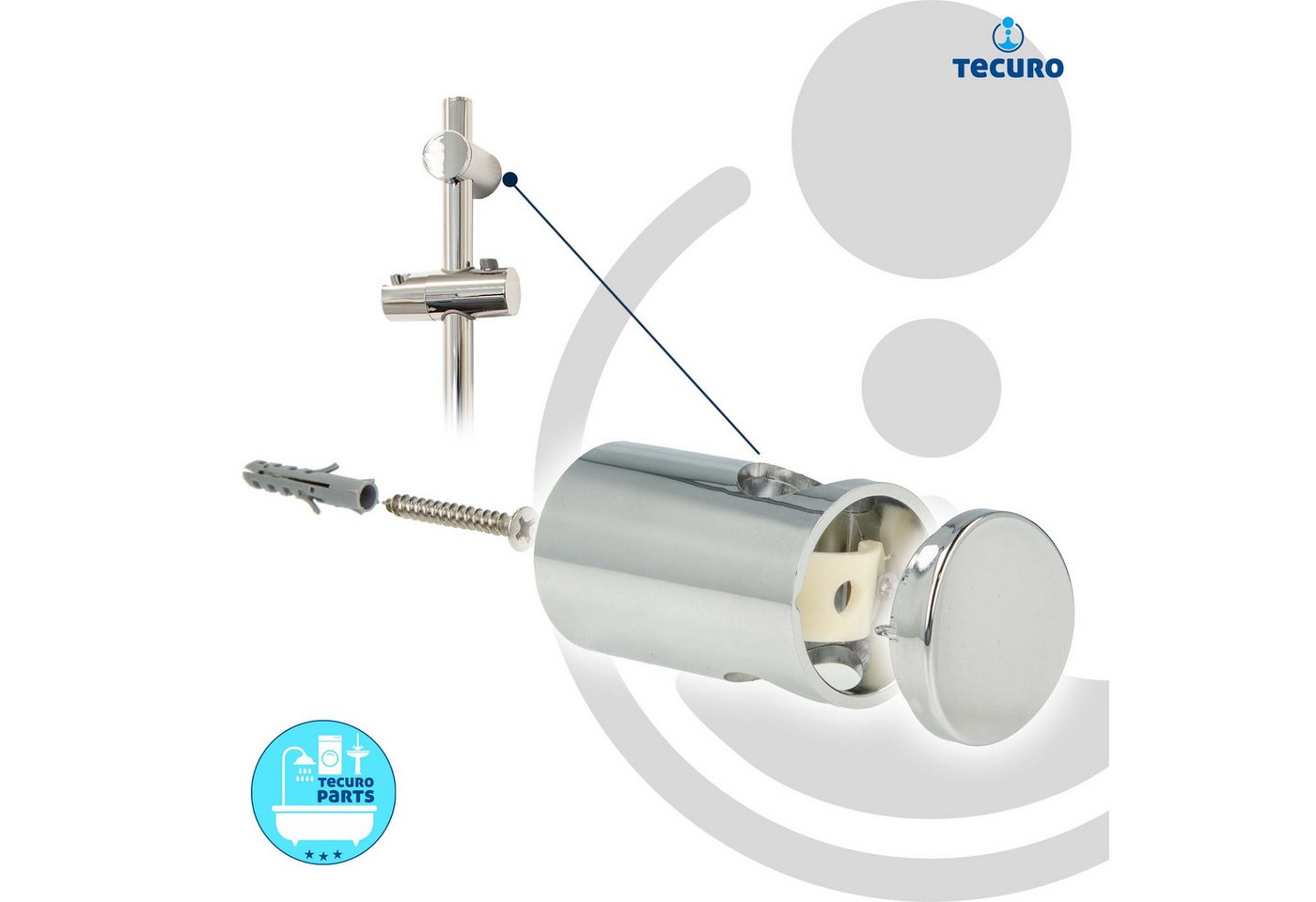 tecuro Duschstange 100 cm Wandstange SUN - mit variablen Wandbefestigungen, verchromt – Bild 3 von 5
