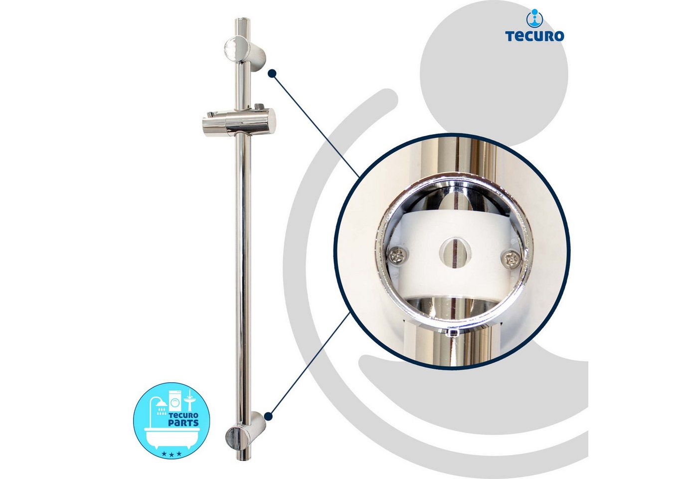 tecuro Duschstange 100 cm Wandstange SUN - mit variablen Wandbefestigungen, verchromt – Bild 4 von 5