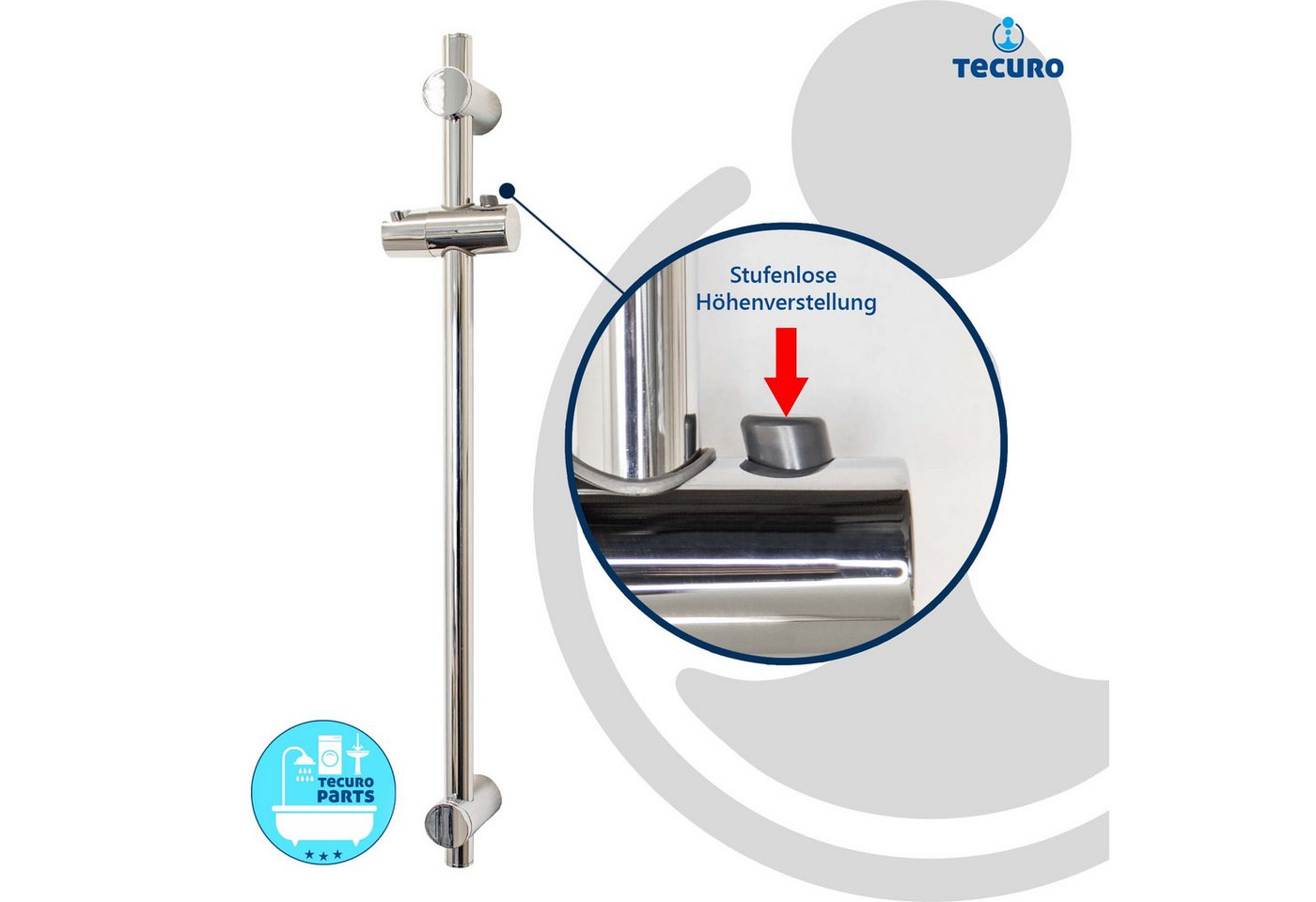 tecuro Duschstange 100 cm Wandstange SUN - mit variablen Wandbefestigungen, verchromt – Bild 5 von 5