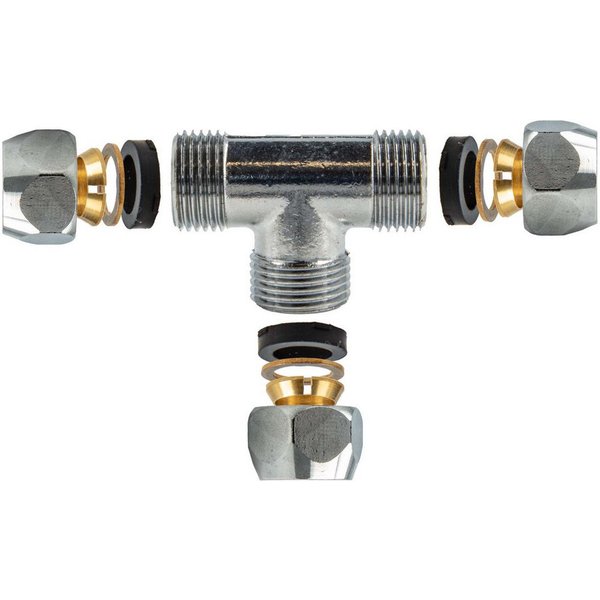 tecuro Gewindefitting Quetschverschraubung, T-Stück, für Kupferrohr, Messing verchromt, für Ø 10 mm Rohr