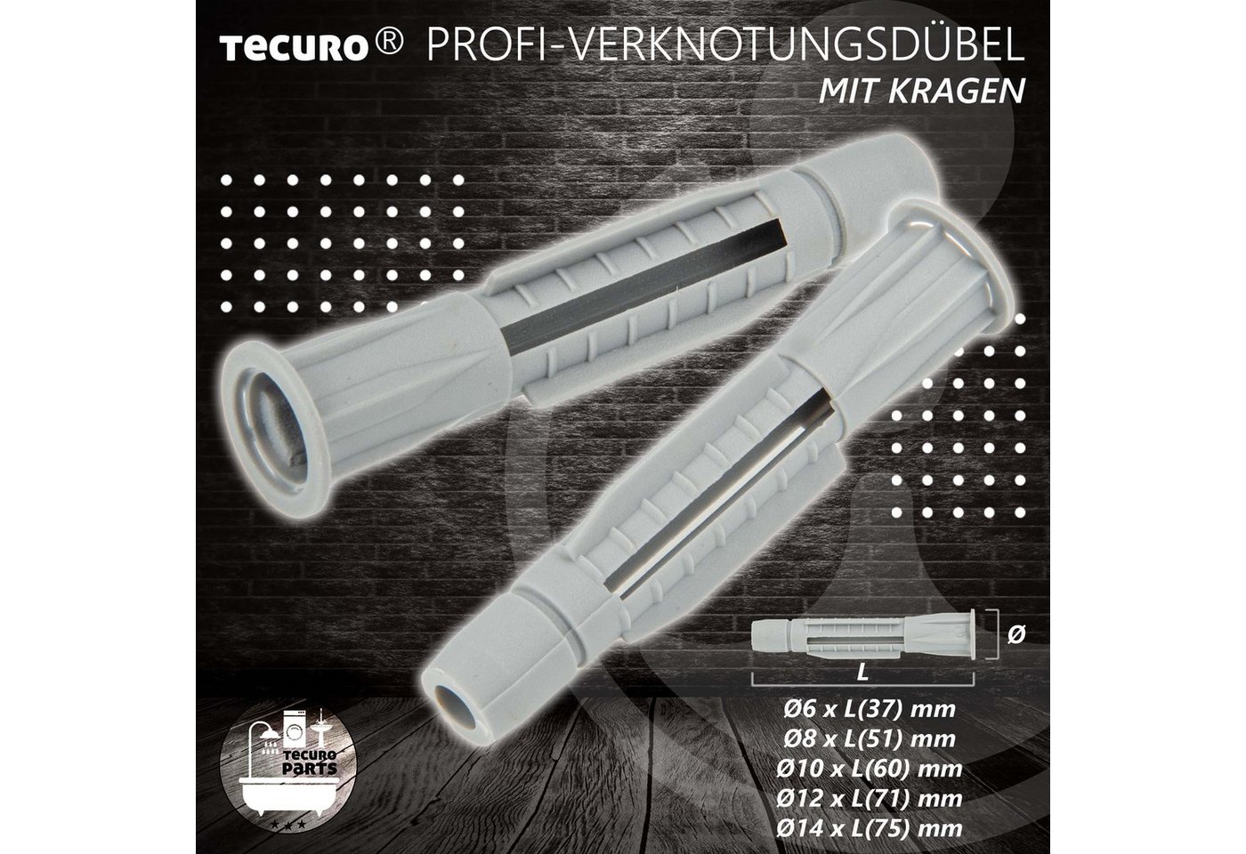 tecuro Hohlraumdübel Universal Hohlraumdübel Allzweckdübel Dübel - Kunststoff grau – Bild 4 von 4