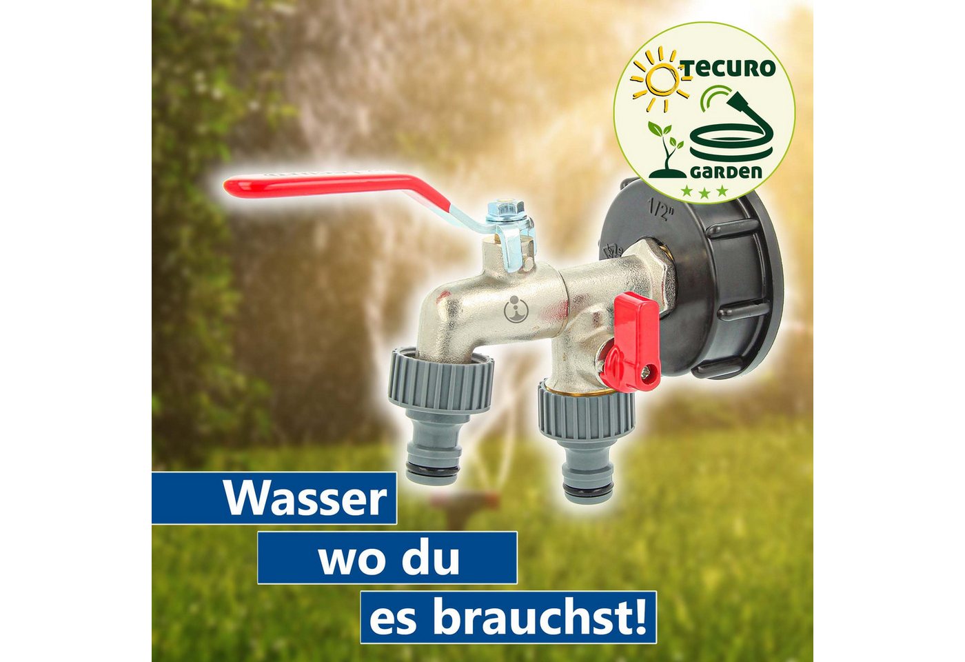 tecuro Regenwassertank Kugelauslaufventil mit Steckkupplung/Schnellkupplung und IBC Adapter – Bild 3 von 5