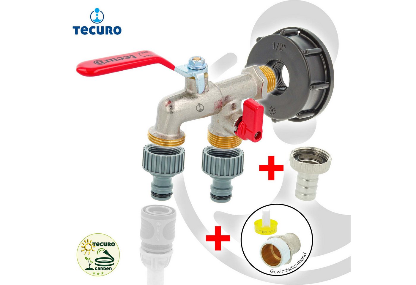 tecuro Regenwassertank Kugelauslaufventil mit Steckkupplung/Schnellkupplung und IBC Adapter – Bild 4 von 5