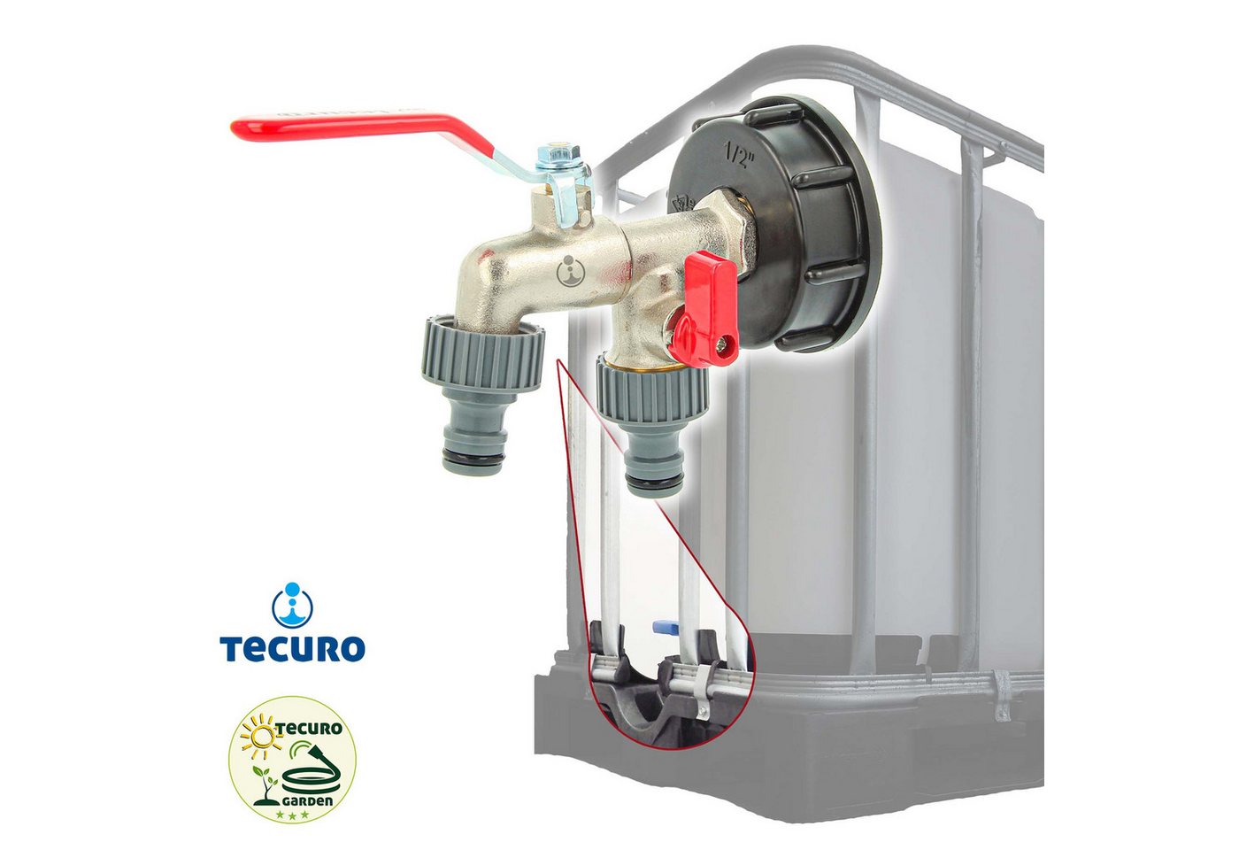 tecuro Regenwassertank Kugelauslaufventil mit Steckkupplung/Schnellkupplung und IBC Adapter – Bild 5 von 5