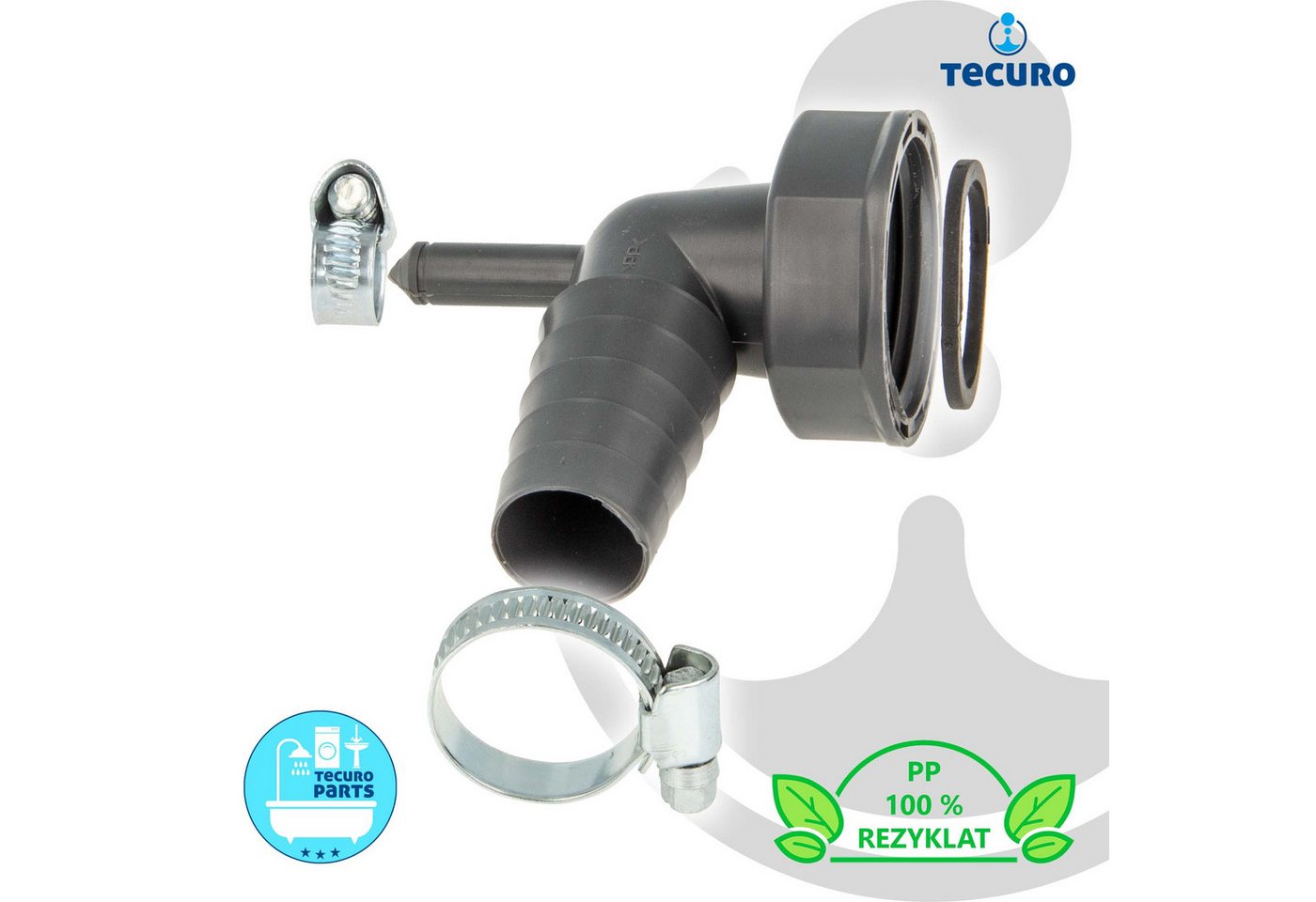 tecuro Siphon 90° Geräteanschlusstülle, 1 Zoll UWM x Tülle 19-23 mm – Bild 2 von 5