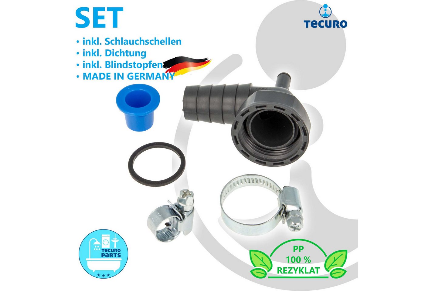 tecuro Siphon 90° Geräteanschlusstülle, 1 Zoll UWM x Tülle 19-23 mm – Bild 4 von 5