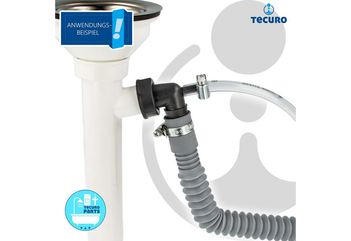 tecuro Siphon 90° Geräteanschlusstülle, 1 Zoll UWM x Tülle 19-23 mm – Bild 5 von 5