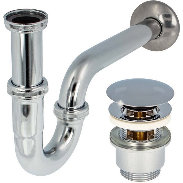 tecuro Siphon Siphon extra lang mit Pop Up Ablaufventil verchr. - Set für Waschtisch, (Ablaufventil und Röhrensiphon)