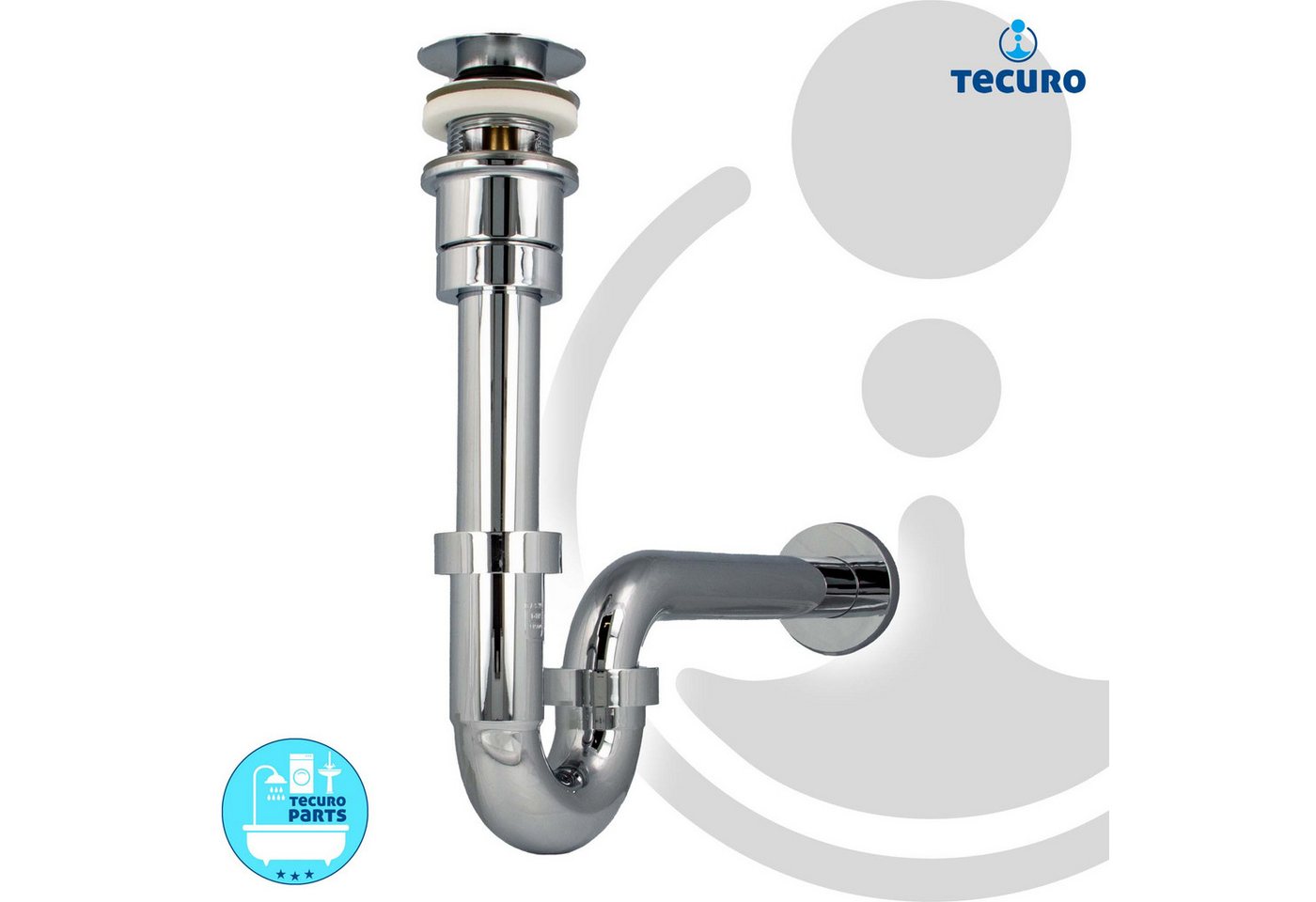 tecuro Siphon Siphon extra lang mit Pop Up Ablaufventil verchr. - Set für Waschtisch, (Ablaufventil und Röhrensiphon) – Bild 3 von 5
