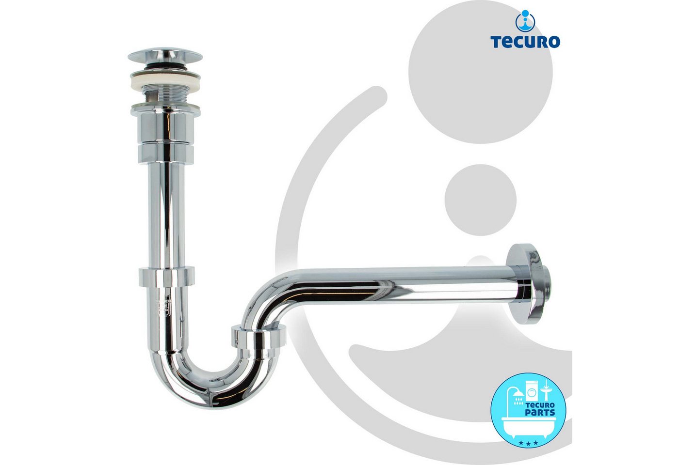 tecuro Siphon Siphon extra lang mit Pop Up Ablaufventil verchr. - Set für Waschtisch, (Ablaufventil und Röhrensiphon) – Bild 4 von 5