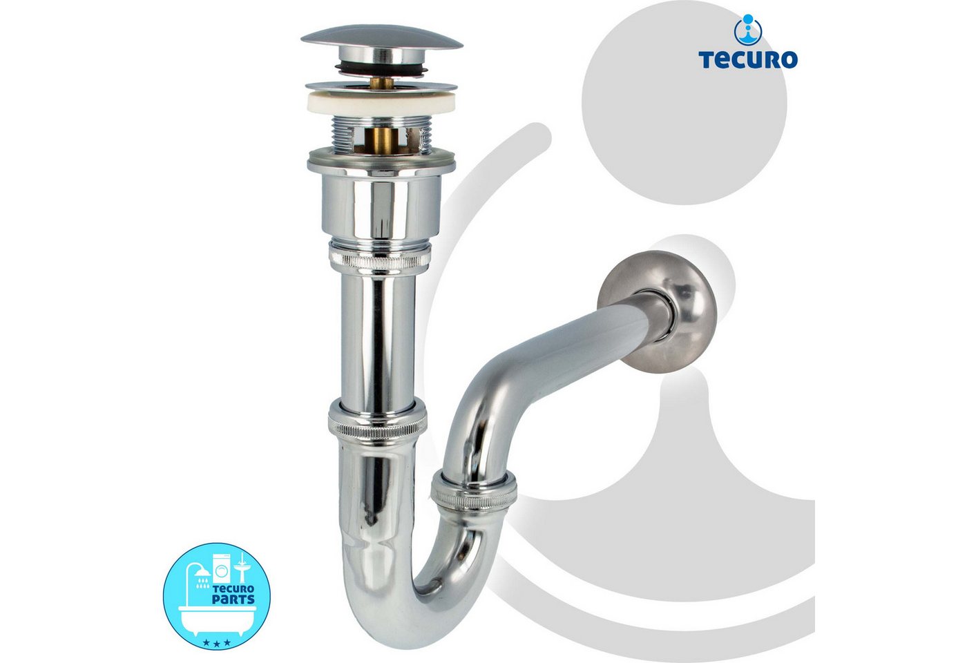 tecuro Siphon Siphon extra lang mit Pop Up Ablaufventil verchr. -Set für Waschtisch, (Ablaufventil und Röhrensiphon) – Bild 3 von 5