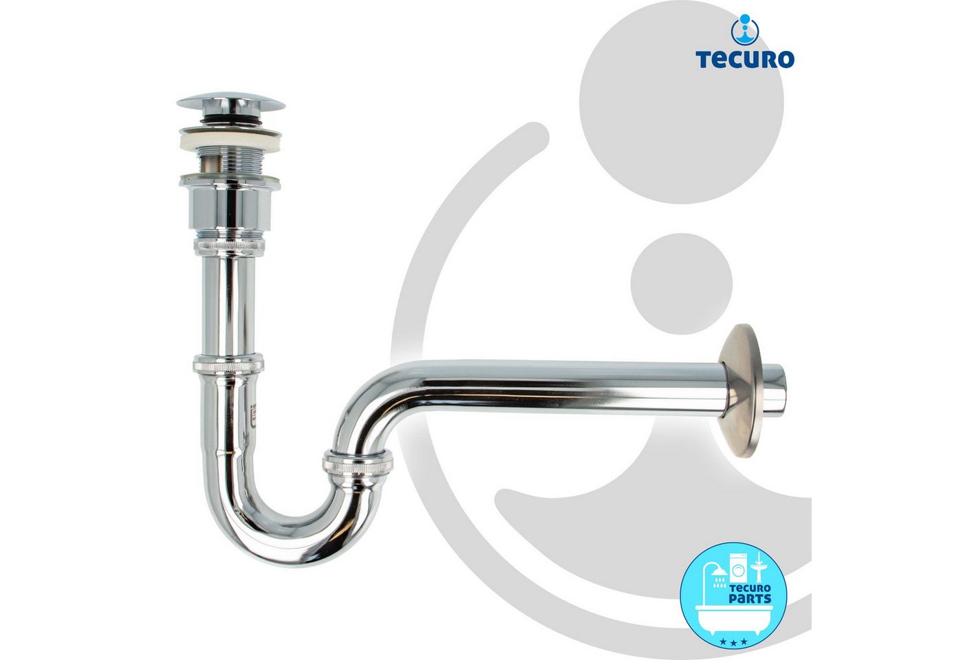 tecuro Siphon Siphon extra lang mit Pop Up Ablaufventil verchr. -Set für Waschtisch, (Ablaufventil und Röhrensiphon) – Bild 4 von 5