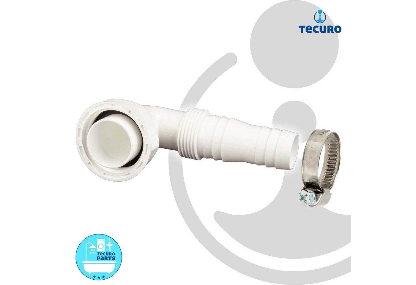 tecuro Siphon Geräteanschlusstülle 90° extra lang, mit Schlauchschelle – Bild 4 von 5