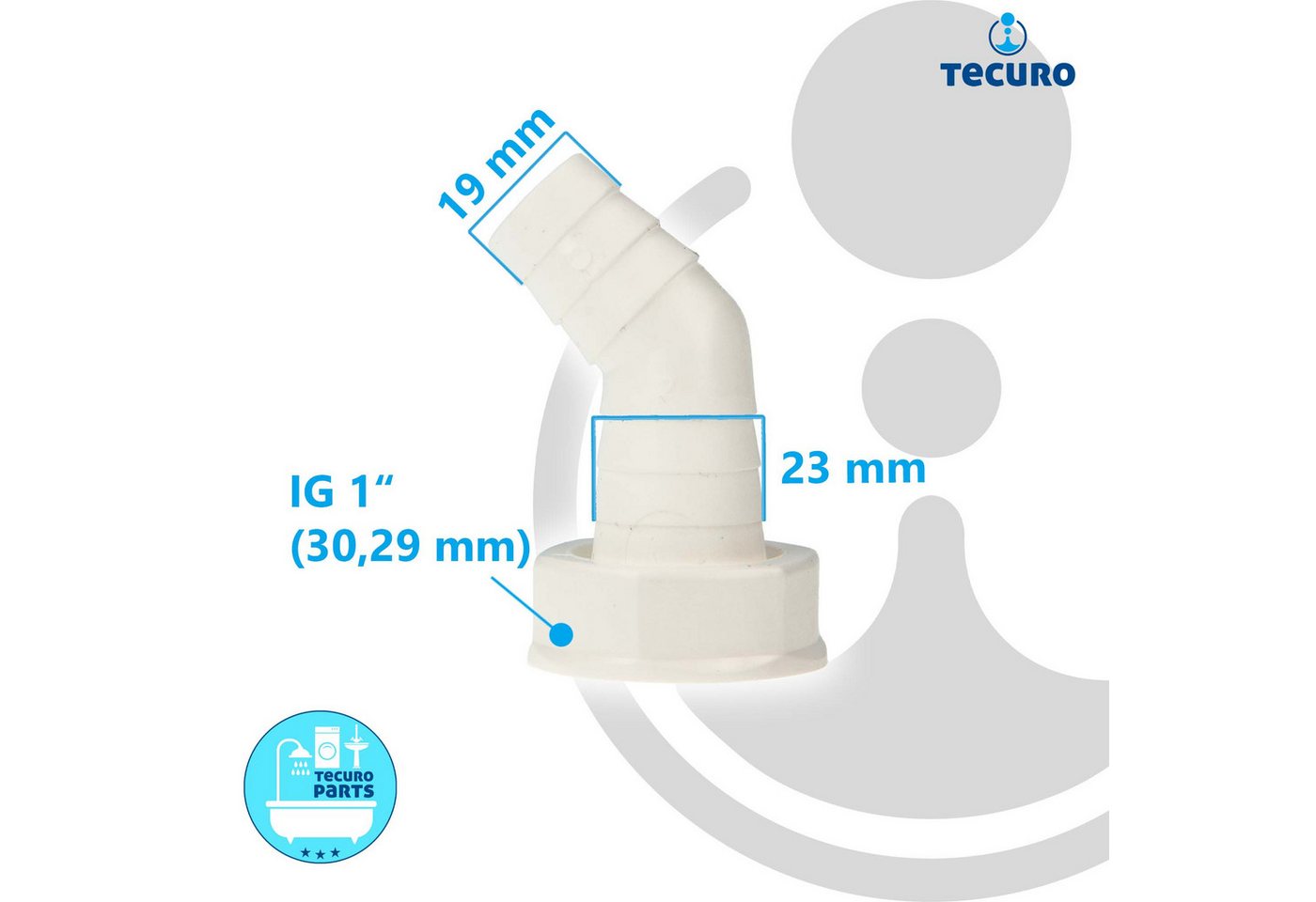 tecuro Siphon Geräteanschlusstülle Siphonanschluss 45° mit Schlauchschelle - Weiß – Bild 4 von 5