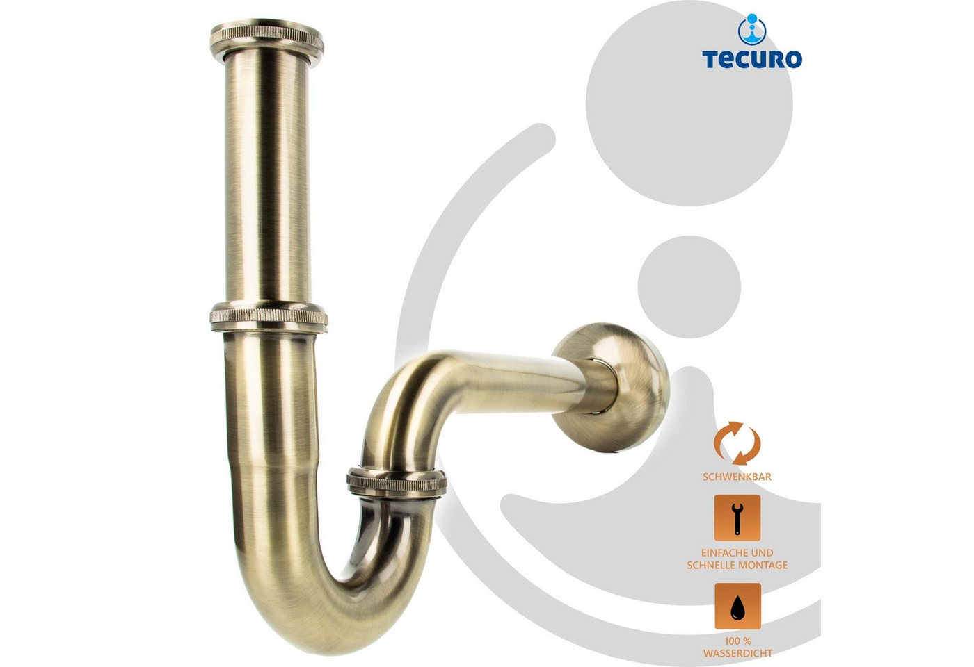 tecuro Siphon PROFI Röhrengeruchsverschluss Siphon extra lang - bronziert, extra lang – Bild 3 von 5