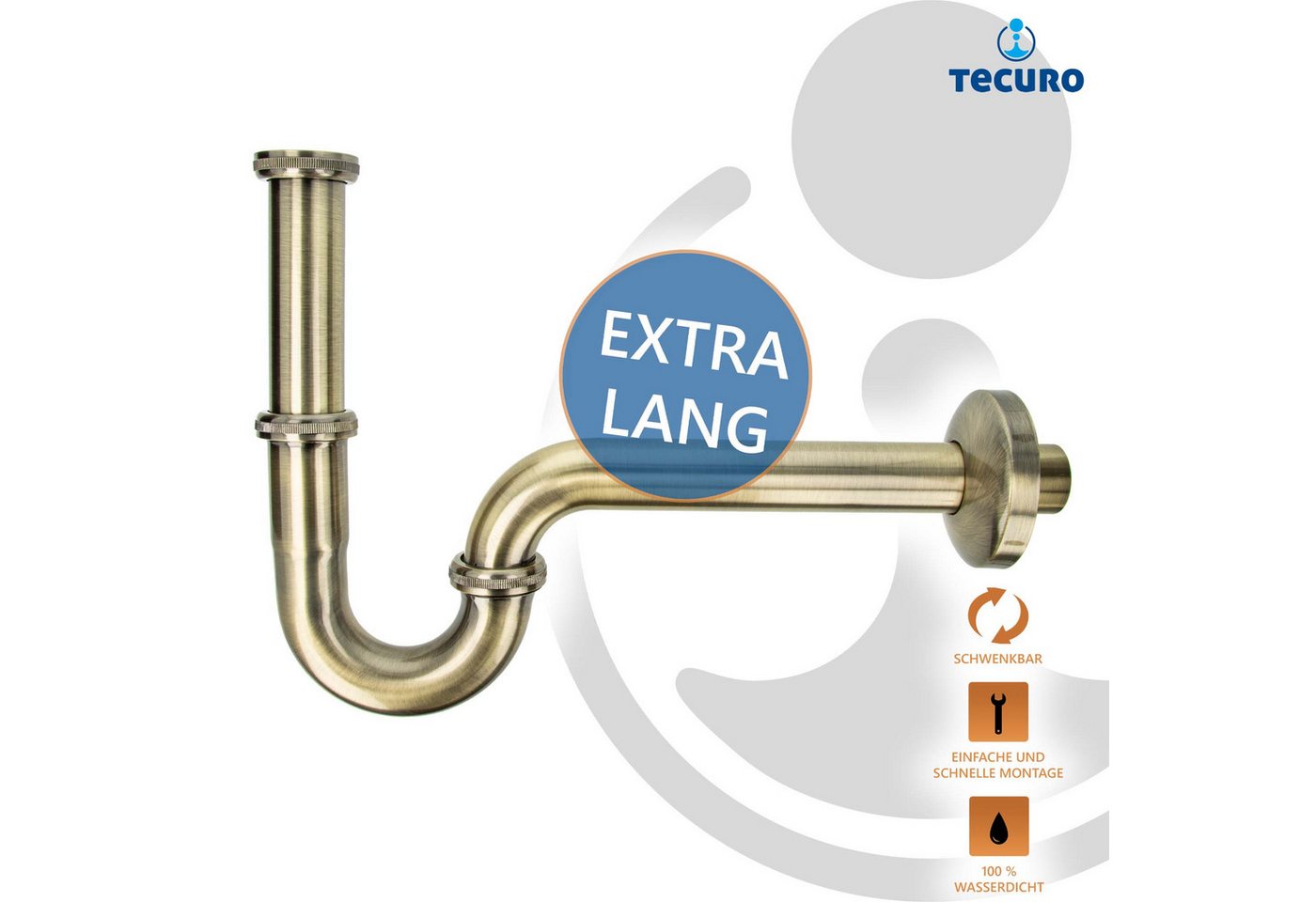 tecuro Siphon PROFI Röhrengeruchsverschluss Siphon extra lang - bronziert, extra lang – Bild 4 von 5