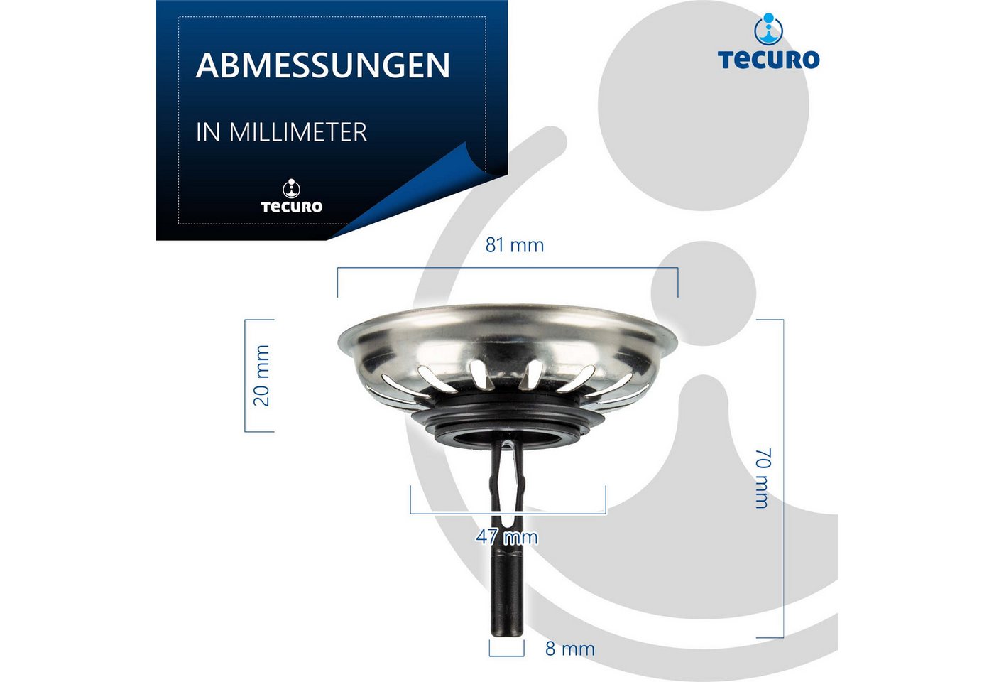 tecuro Siphon Siebkörbchen Siebkorb Ø 81 mm mit Kunststoff-Führungsstange 8 mm – Bild 5 von 5