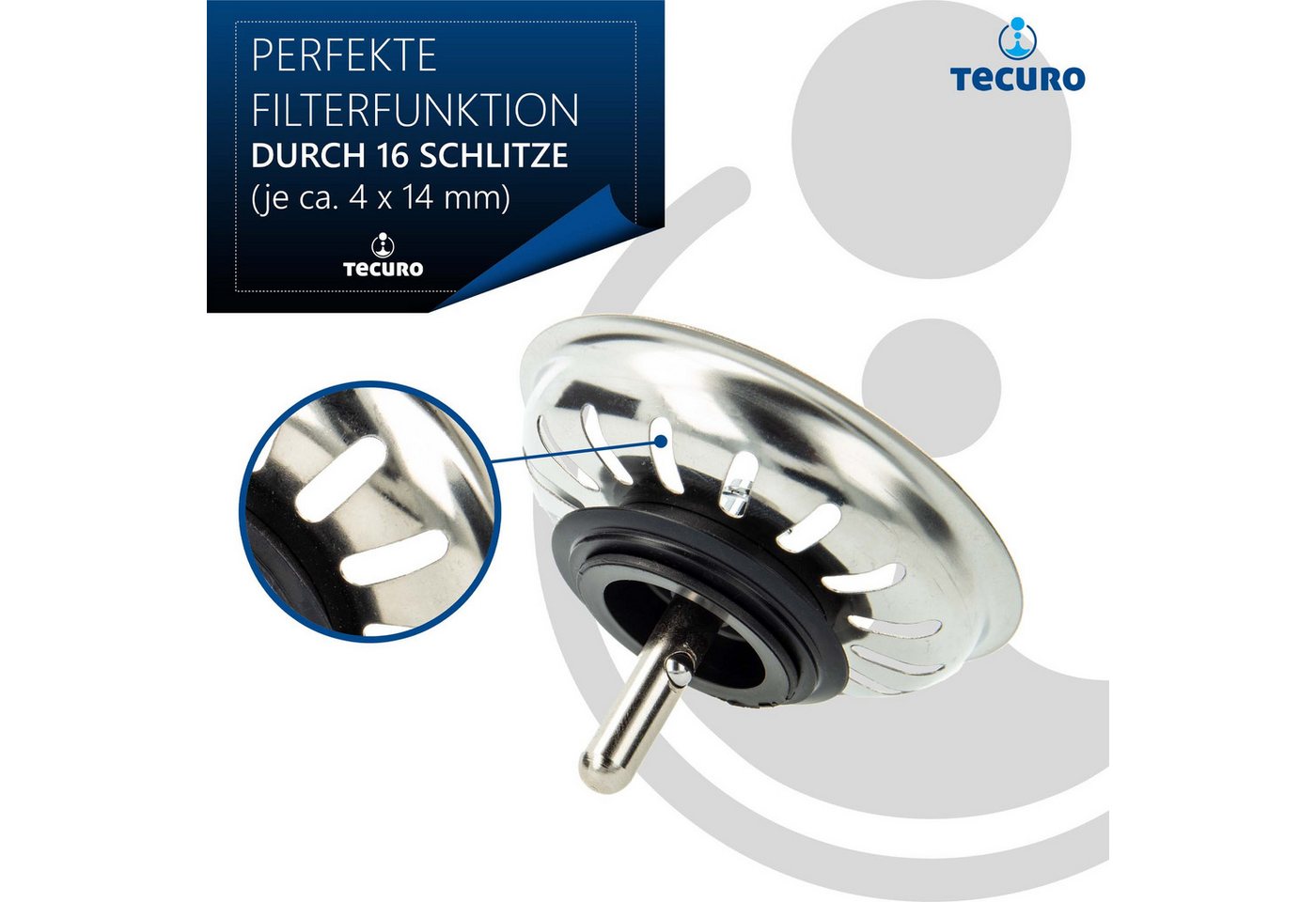 tecuro Siphon Siebkörbchen Siebkorb Ø 81 mm mit Metall-Führungsstange 8 mm und Kugel – Bild 4 von 5