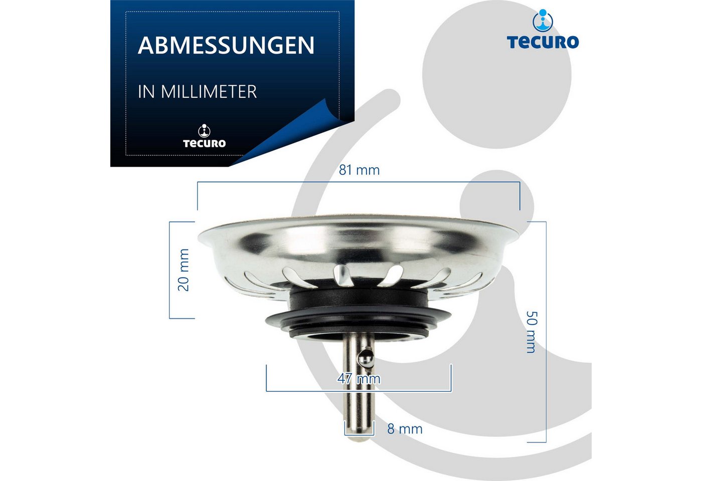 tecuro Siphon Siebkörbchen Siebkorb Ø 81 mm mit Metall-Führungsstange 8 mm und Kugel – Bild 5 von 5
