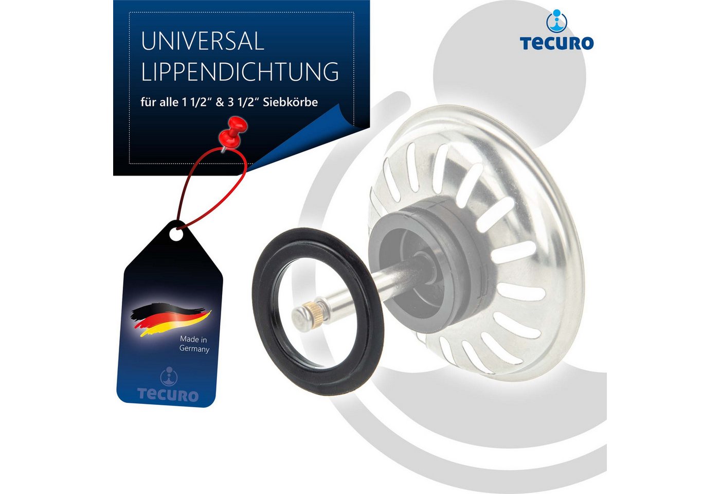 tecuro Siphon Universal Lippendichtung Ø 43 mm, für Siebkörbchen - Siebkorbventil – Bild 3 von 4