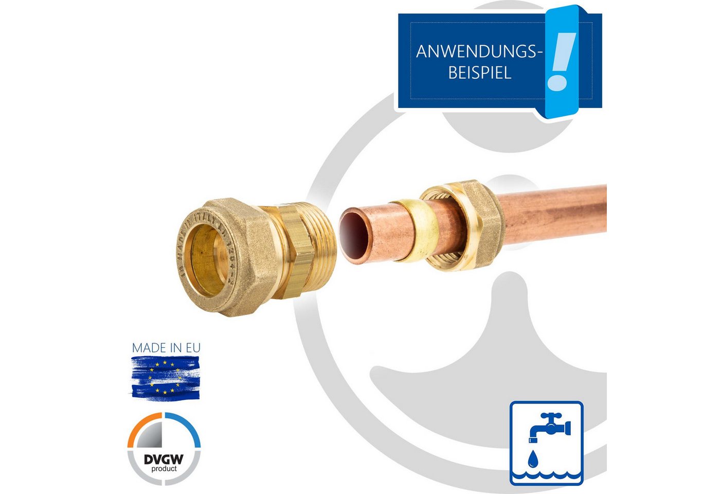 tecuro Steckfitting Klemmringverbinder, Gerade Verschraubung, DVGW-zugelassen, 22 x 22 mm – Bild 5 von 5