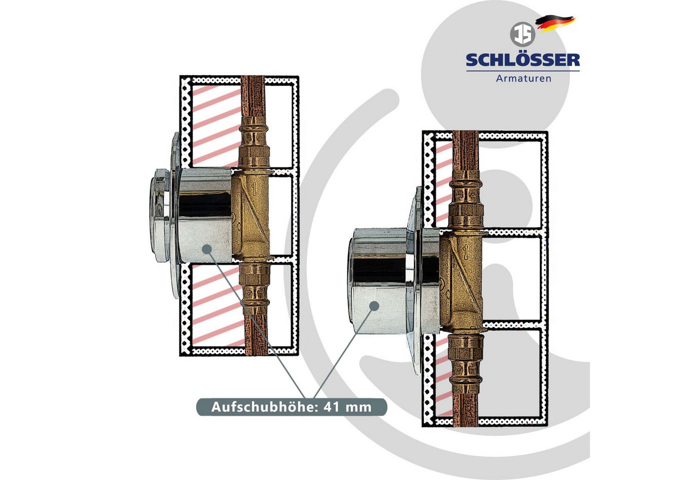 tecuro Wasserzähler Kombirosette 2-teilig zu UP-Wasserzähler-Messkapseln EAS, verchromt – Bild 4 von 5