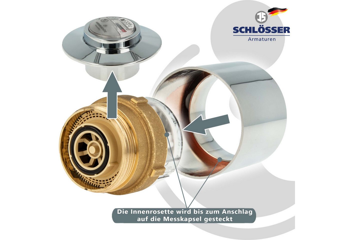 tecuro Wasserzähler Kombirosette 2-teilig zu UP-Wasserzähler-Messkapseln EAS, verchromt – Bild 5 von 5