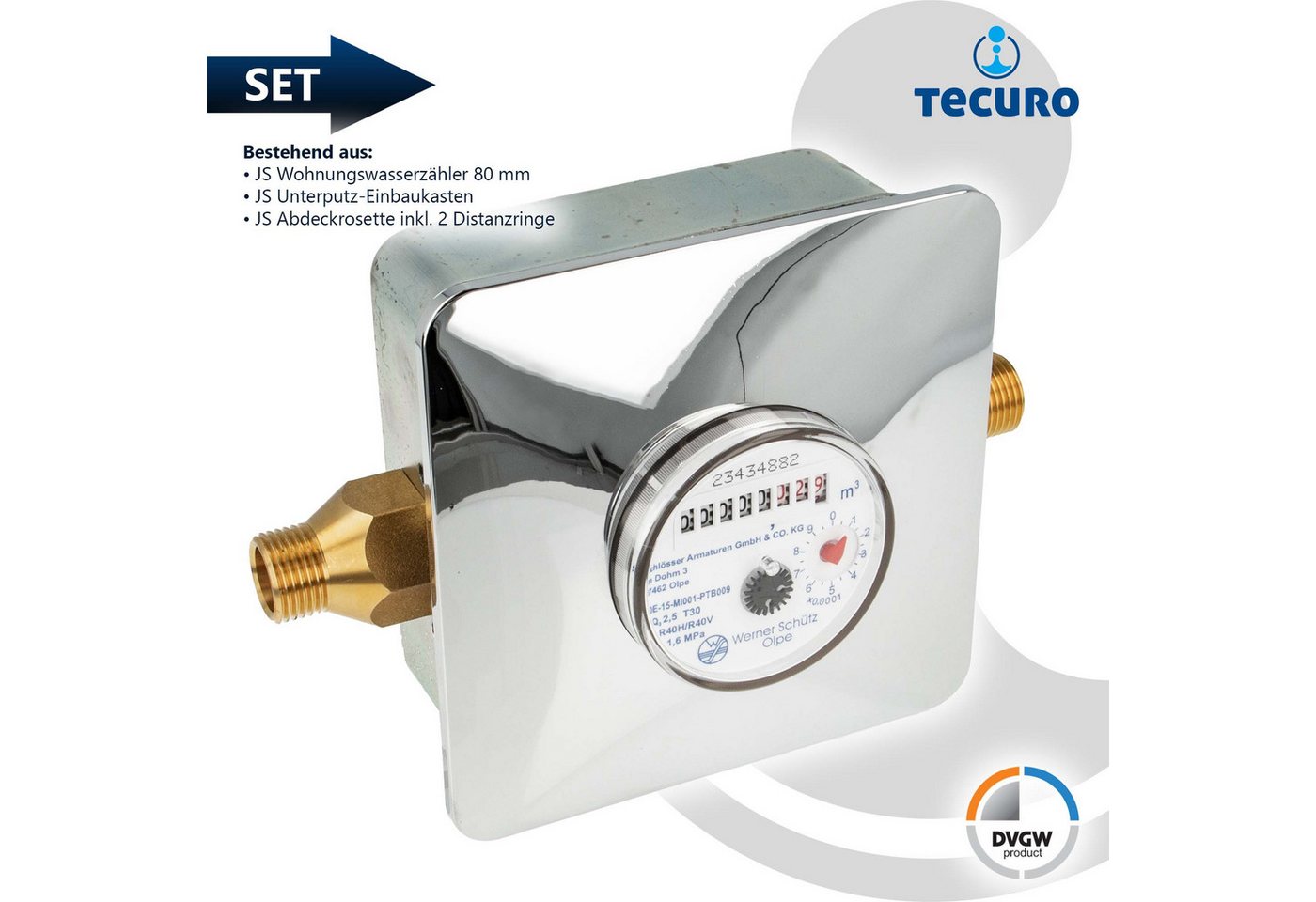 tecuro Wasserzähler Unterputz Einstrahlzähler System ETK Komplett-SET, Länge 80 mm, (Komplett-Set) – Bild 3 von 5
