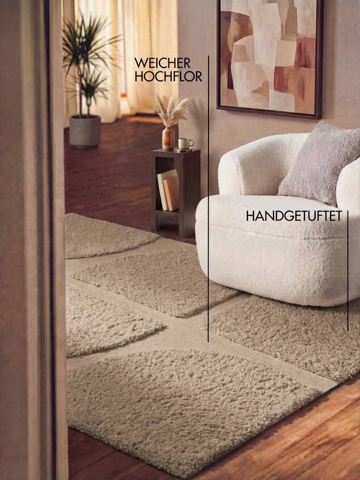 Ted Baker Hochflor-Teppich Jasper, auch in rund, rechteckig, Höhe: 25 mm, Hoch-Tief-Struktur, Weich, Shaggy, Modern, Wohnzimmer, Schlafzimmer – Bild 3 von 5