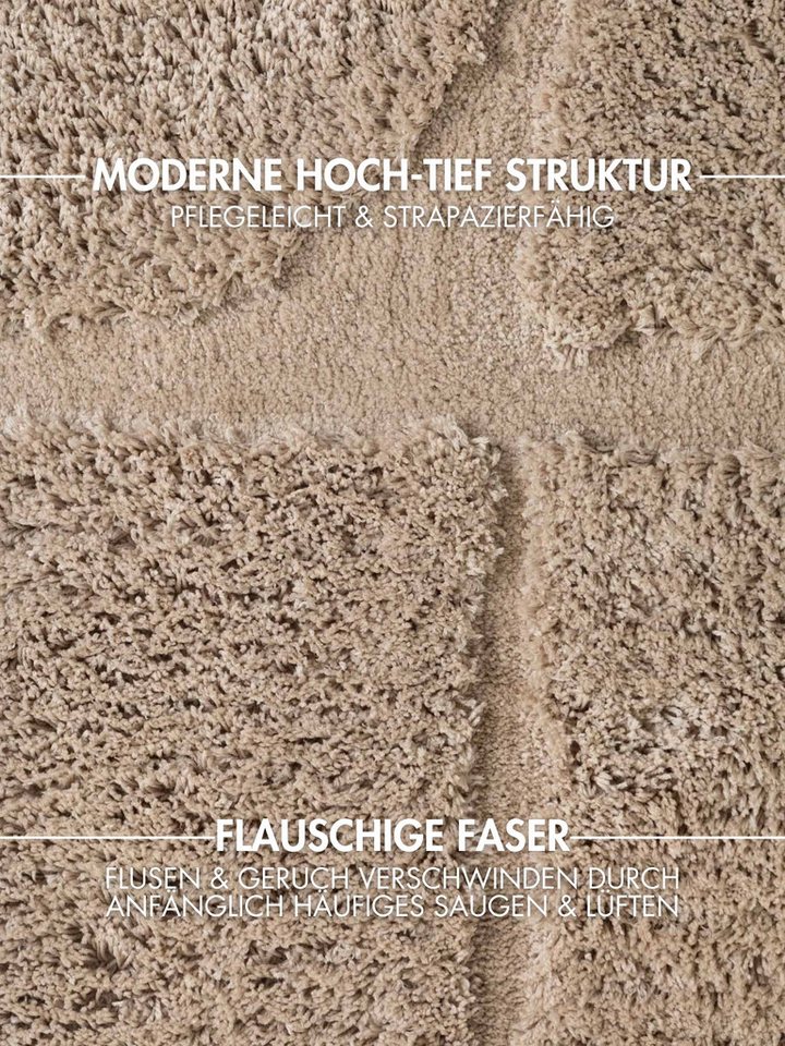 Ted Baker Hochflor-Teppich Jasper, auch in rund, rechteckig, Höhe: 25 mm, Hoch-Tief-Struktur, Weich, Shaggy, Modern, Wohnzimmer, Schlafzimmer – Bild 4 von 5