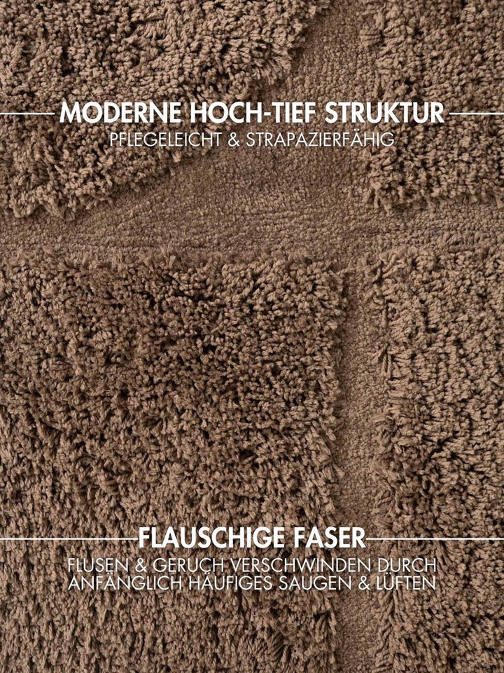 Ted Baker Hochflor-Teppich Jasper, auch in rund, rund, Höhe: 25 mm, Hoch-Tief-Struktur, Weich, Shaggy, Modern, Wohnzimmer, Schlafzimmer – Bild 4 von 5