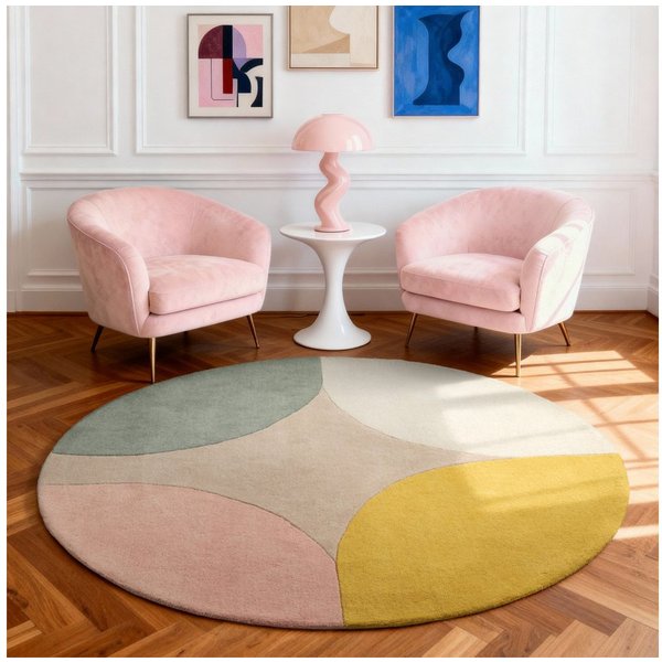 Ted Baker Wollteppich Cecil, rund, Höhe: 17 mm, Wolle, Naturteppich, Handgemacht, Wohnzimmer, Schlafzimmer, bunt
