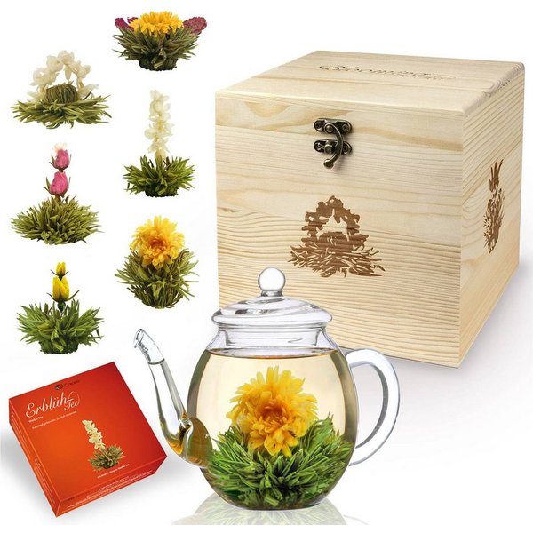 Creano Tee Creano Teeblumen-Mix Geschenkset, 500ml Teekanne, 6 Sorten ErblühTee, 1 x 6 St.