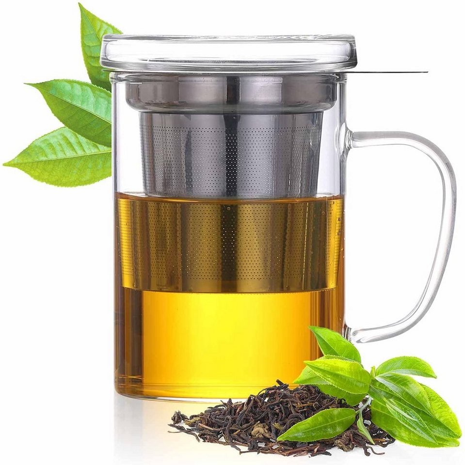 Dimono Teeglas Dimono Teeglas 450 ml mit Sieb & Deckel – Glas Teebereiter Deluxe, Tee-Filter Tasse mit Deckel – Bild 2 von 5