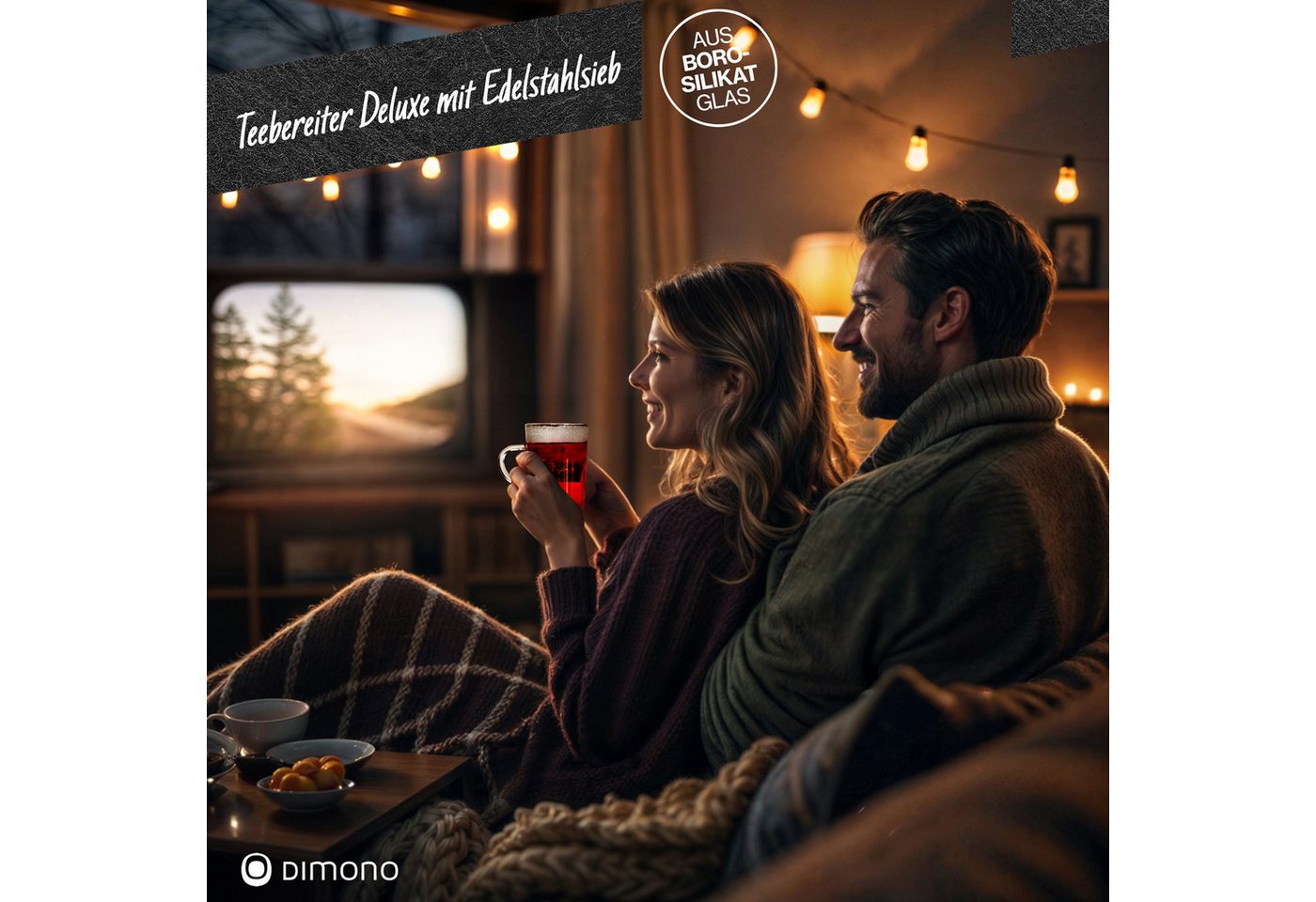Dimono Teeglas Dimono Teeglas 450 ml mit Sieb & Deckel – Glas Teebereiter Deluxe, Tee-Filter Tasse mit Deckel – Bild 4 von 5
