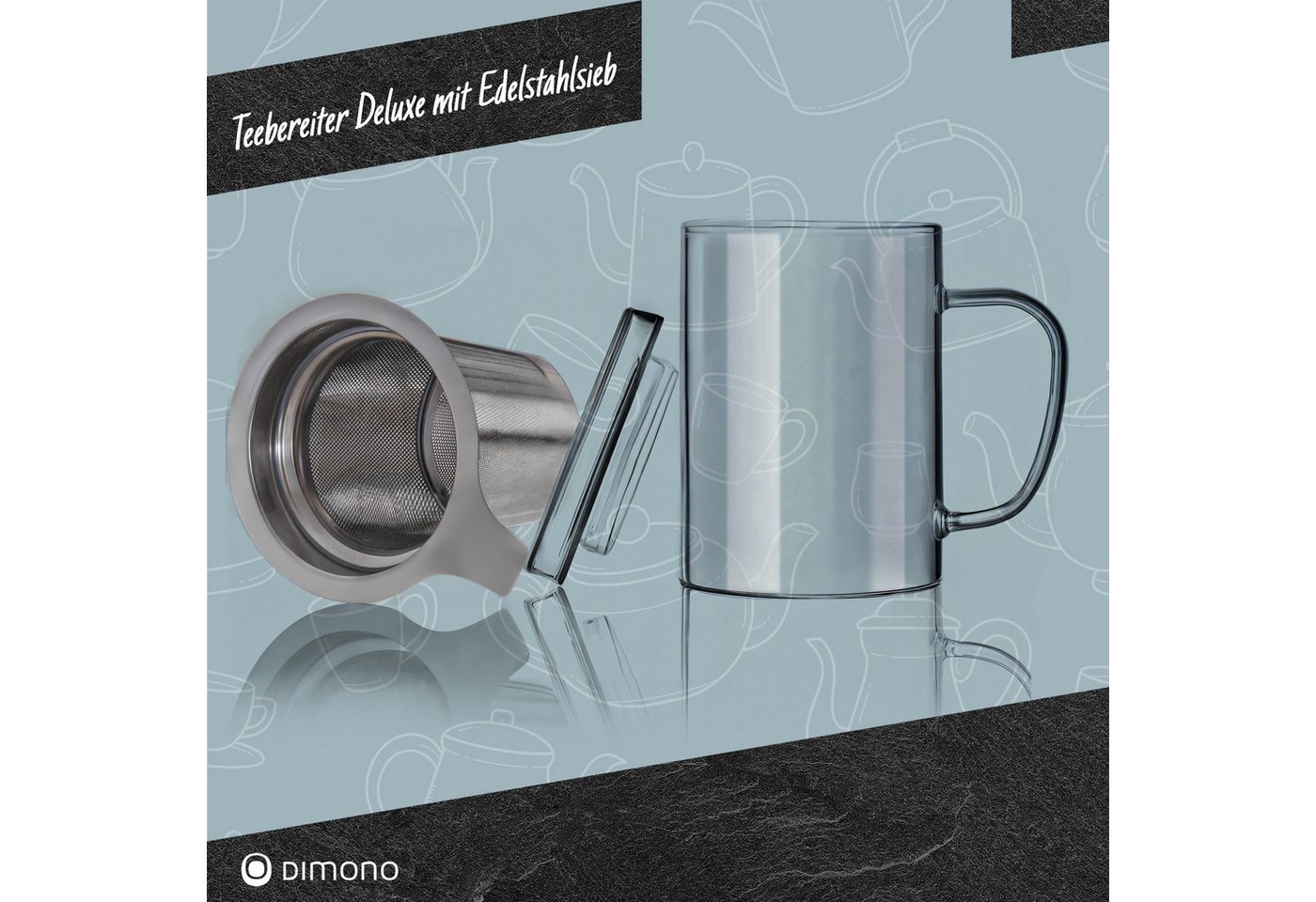Dimono Teeglas Dimono Teeglas 450 ml mit Sieb & Deckel – Glas Teebereiter Deluxe, Tee-Filter Tasse mit Deckel – Bild 5 von 5