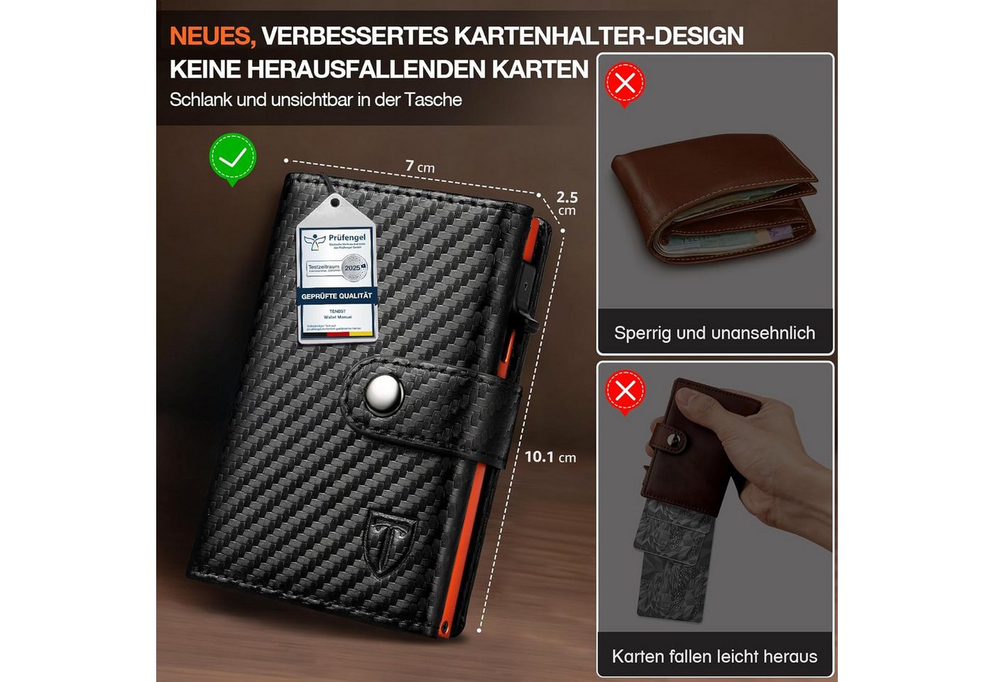 TEEHON Geldbörse Geldbeutel Herren, Slim Wallet Herren mit RFID & Münzfach (1-tlg., Hochwertige Geldbörse, Kartenetui 8-Fach Portmonee), Geldbörsen für Männer - – Bild 3 von 5