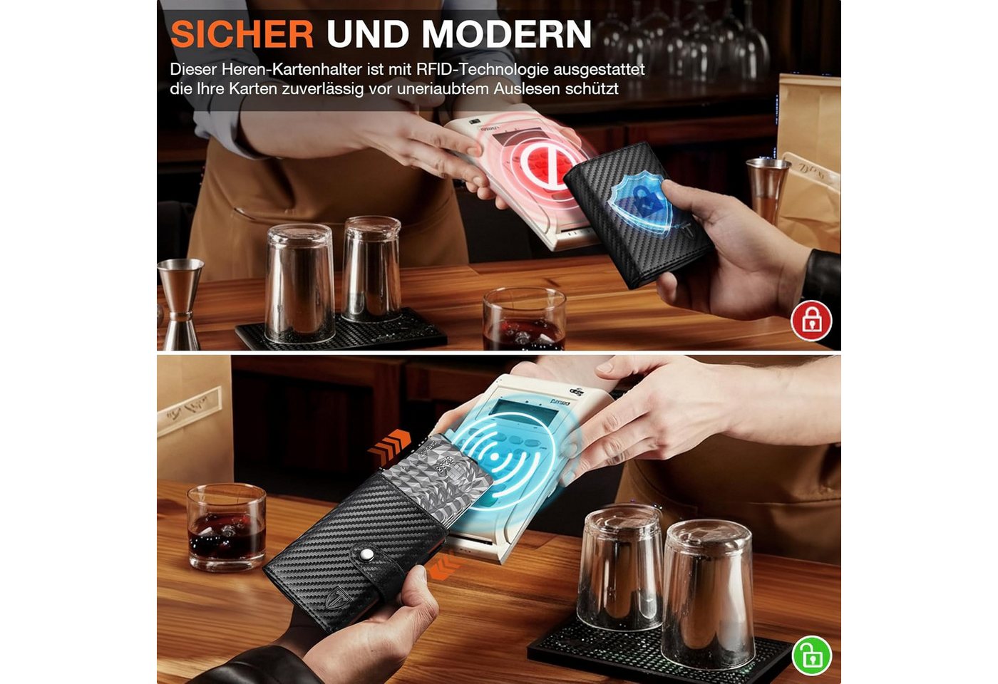 TEEHON Geldbörse Geldbeutel Herren, Slim Wallet Herren mit RFID & Münzfach (1-tlg., Hochwertige Geldbörse, Kartenetui 8-Fach Portmonee), Geldbörsen für Männer - – Bild 4 von 5