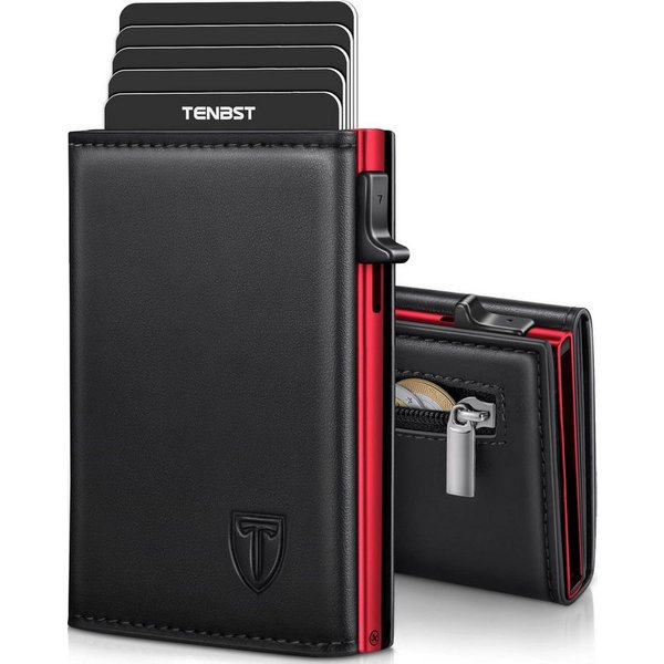 TEEHON Geldbörse Geldbeutel Herren, Edle Portemonnaie Herren mit Münzfach (1-tlg., RFID-Sicher Slim Wallet), Geldbörse Premium für 10 Karten - Rot-Schwarz