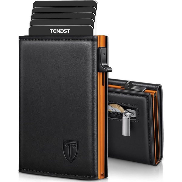 TEEHON Geldbörse Geldbeutel Herren mit Münzfach, Hochwertiges Kartenetui Herren (1-tlg., RFID Geschützter Geldbörse), Slim Portemonnaie für 8 Karten - Orange-Sc
