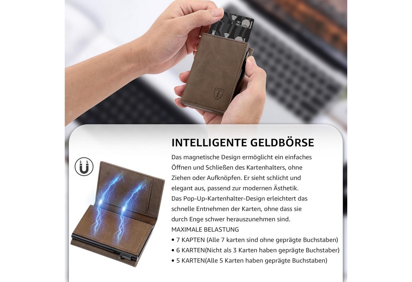 TEEHON Geldbörse Geldbeutel Herren, Slim Wallet RFID Schutz Leder Magnetisch (1-tlg., Portmonee Herren, Wallets for Men Kartenetui Klein, 8 Fächer), für Kreditk – Bild 4 von 5