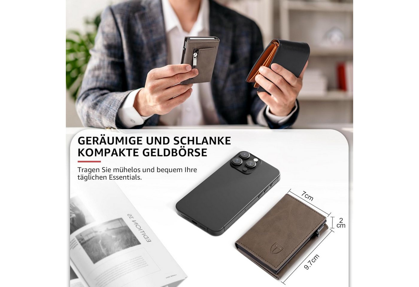TEEHON Geldbörse Geldbeutel Herren, Slim Wallet RFID Schutz Leder Magnetisch (1-tlg., Portmonee Herren, Wallets for Men Kartenetui Klein, 8 Fächer), für Kreditk – Bild 5 von 5