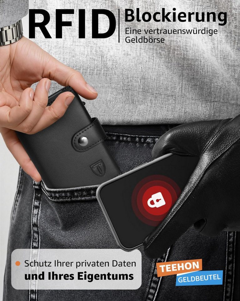 TEEHON Geldbörse Geldbeutel Herren RFID Blocking Kunstleder (1-tlg., Portmonee Herren mit 5 Kartenetui, Geldbörse mit Geldscheinfach), Münztasche & ID-Fenster K – Bild 4 von 5