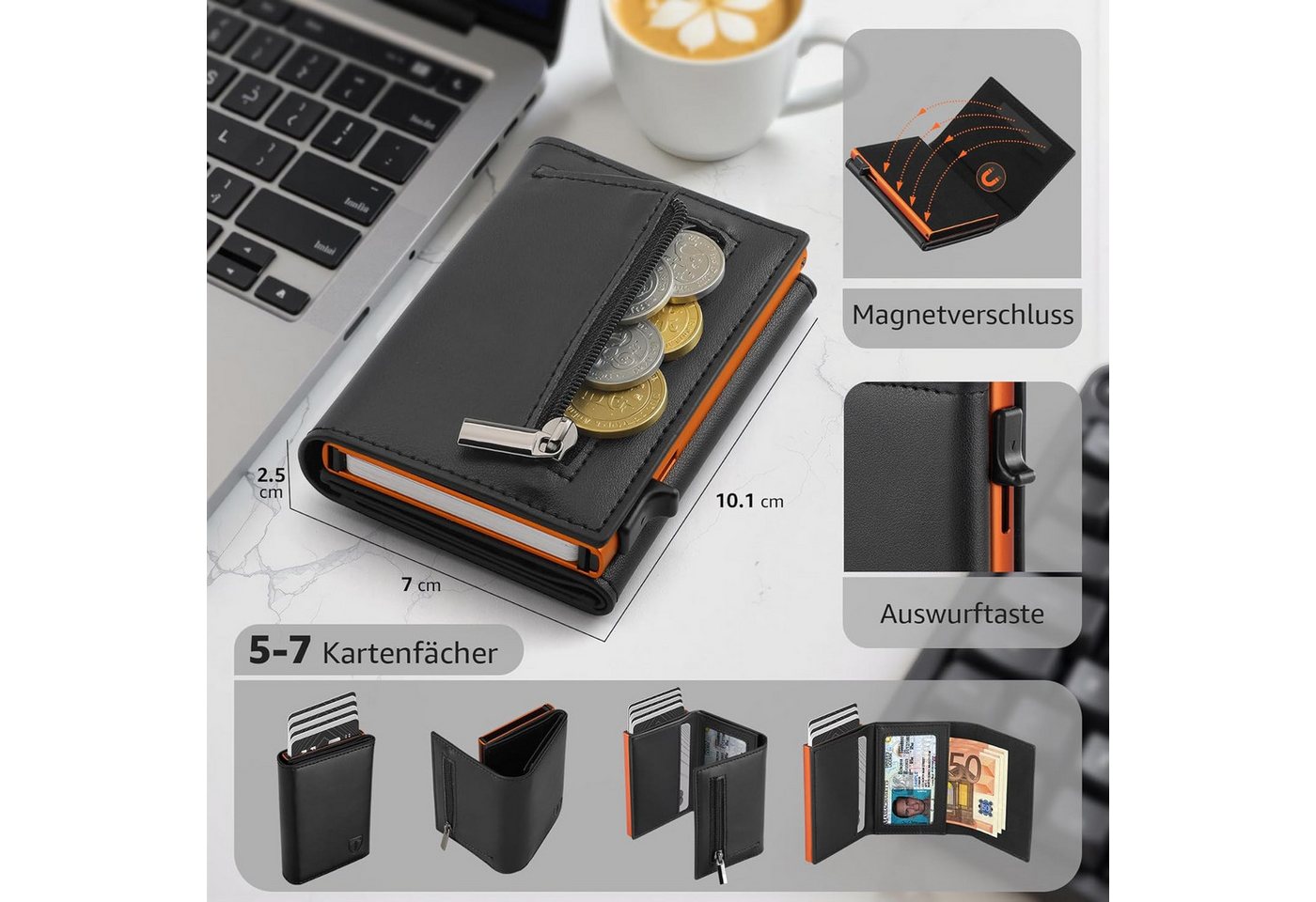 TEEHON Geldbörse Herren mit RFID-Schutz, Portmonee Herren Smart Wallet 3.0 (1-tlg., mit 8 Kartenetui, Geldbeutel ID-Fenster, Münztasche, Kartenhalter), Slim Wal – Bild 2 von 5