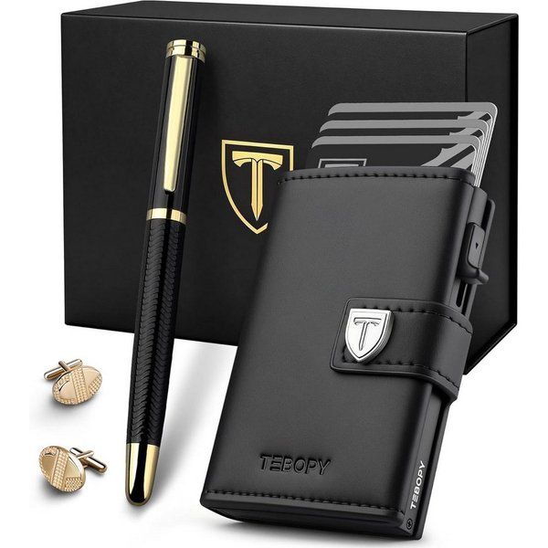 TEEHON Geldbörse Herren - Portmonee Herren Set mit Kugelschreiber & Manschettenknöpfe (1-tlg., Slim Wallet mit RFID Schutz & Münzfach), Luxus Geldbeutel Kartene