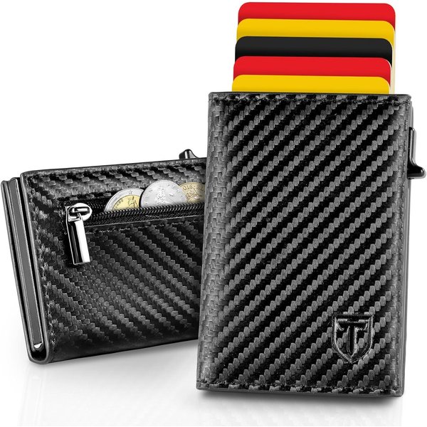 TEEHON Geldbörse Herren Slim Wallet mit Münzfach & RFID-Schutz, Portmonee Herren (Mini Kartenetui Kartenhalter), Brieftasche Geldbeutel und Geschenkbox, Carbon-