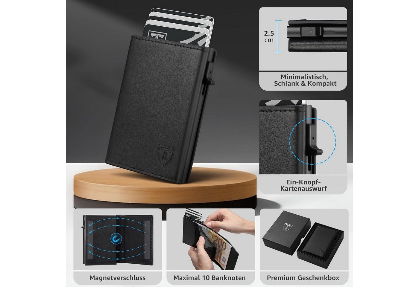TEEHON Geldbörse Smart Wallet 3.0, Portmonee Herren Leder mit Magnetverschluss (1-tlg., Ultradünnes Slim Wallet & Kartenetui, RFID Blockierend), Minimalistische – Bild 3 von 5