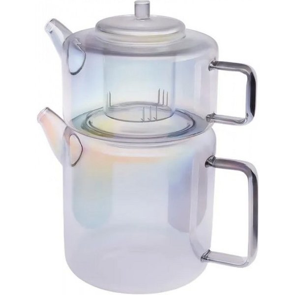 Karaca Teekanne Karaca Flat Borosilikat Glas-Teekannen-Set Luster, 2.9L, Glanz-Optik