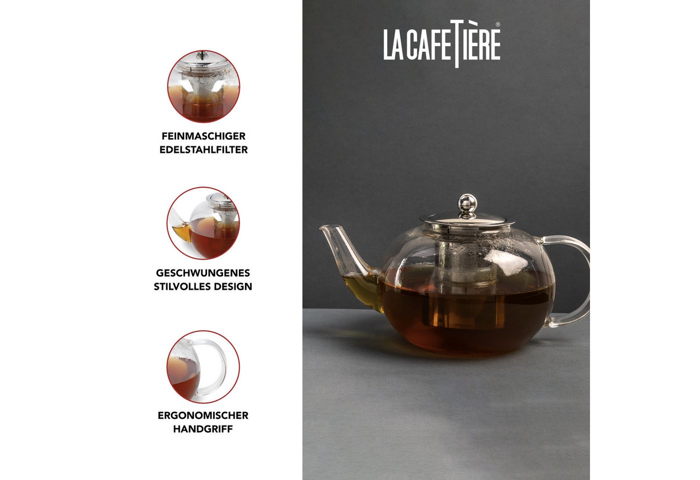 La Cafetière Teekanne La Cafetière Le Teapot, 1,5 l, (1-St), aus Glas mit losem Blatt und Teesieb – Bild 4 von 5