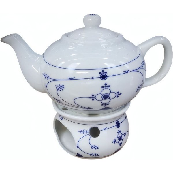 Teekanne Teepott und Stövchen Indisch Blau, ca. 0,75 l, ca. 16 cm aus Porzellan
